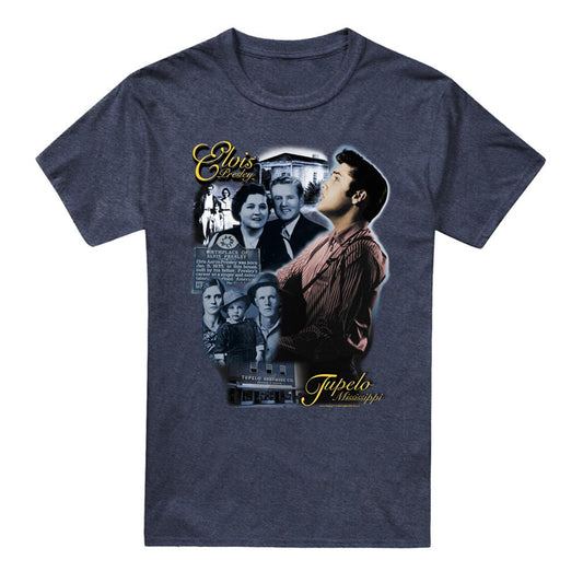 Navy - Front - Elvis Unisex Adult Tupelo T-Shirt
