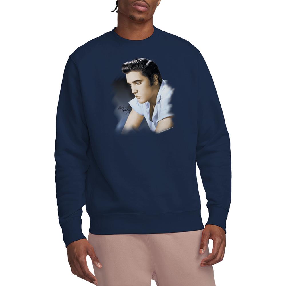 Navy - Back - Elvis Presley Unisex Adult Blue Profile Sweatshirt