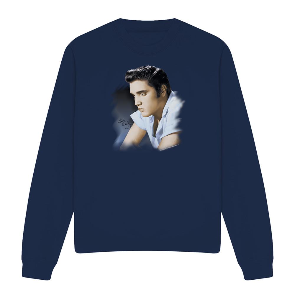 Navy - Front - Elvis Presley Unisex Adult Blue Profile Sweatshirt