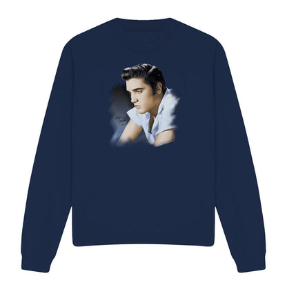 Navy - Front - Elvis Presley Unisex Adult Blue Profile Sweatshirt