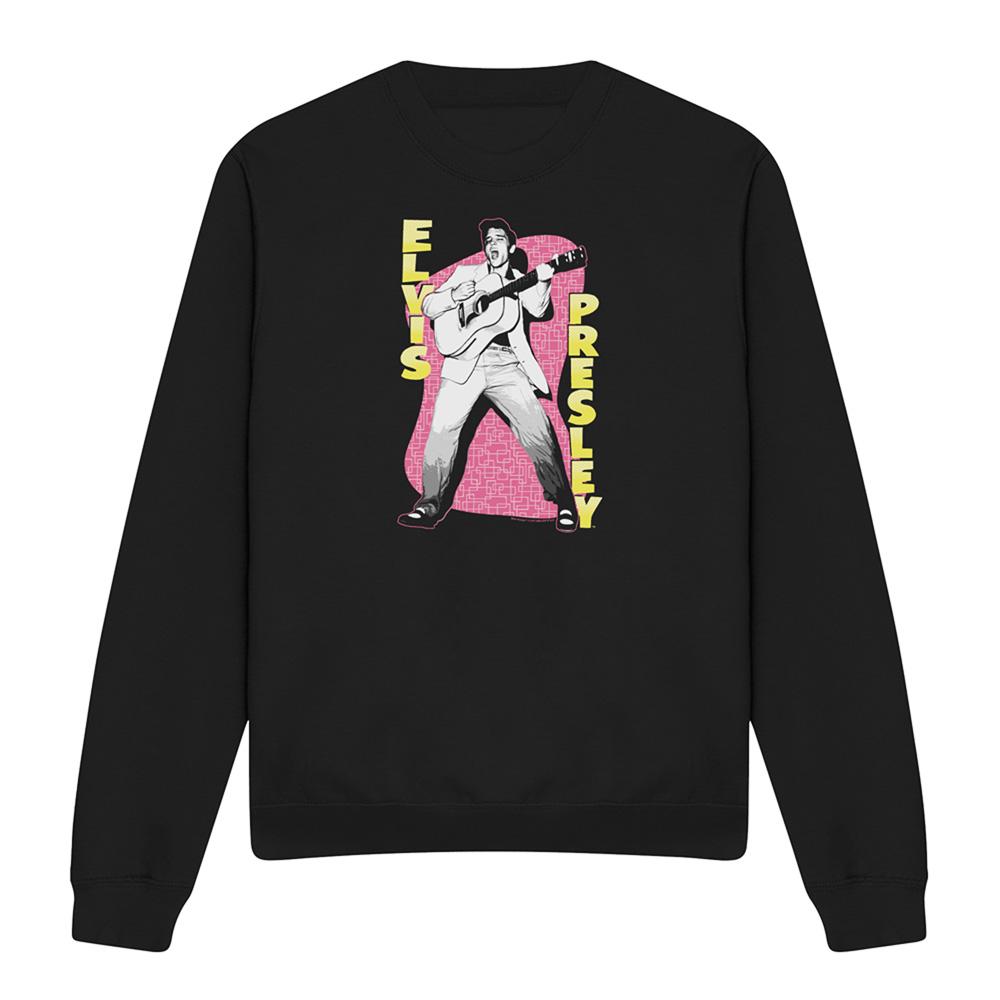 Black - Front - Elvis Presley Unisex Adult Pink Rock Sweatshirt