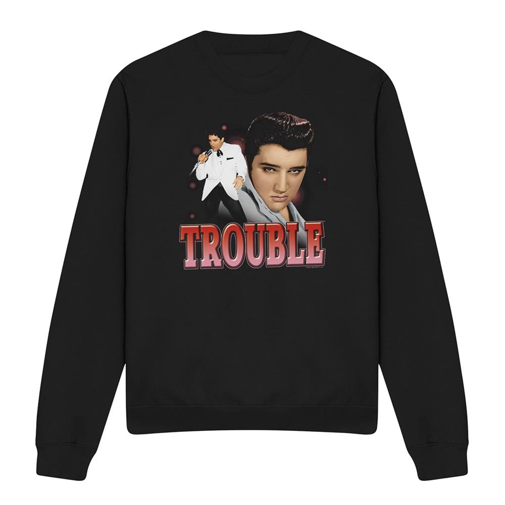 Black - Front - Elvis Presley Unisex Adult Trouble Sweatshirt