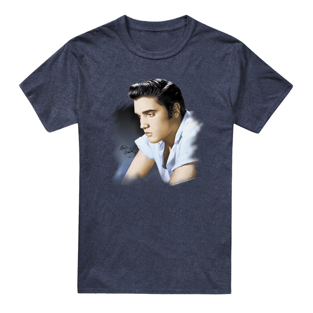 Navy - Front - Elvis Presley Unisex Adult Profile T-Shirt