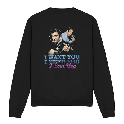 Black - Front - Elvis Presley Unisex Adult I Want You Sweatshirt