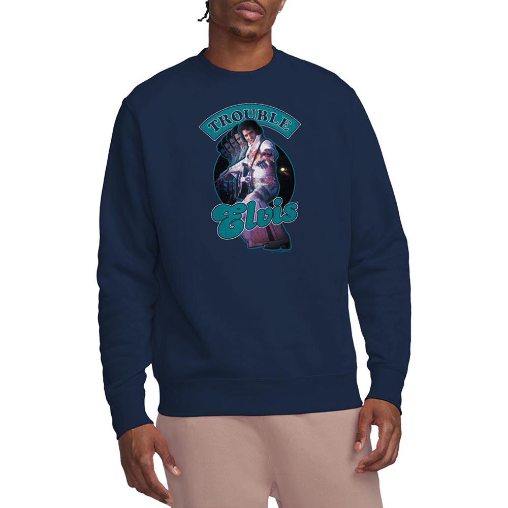 Navy - Back - Elvis Presley Unisex Adult Total Trouble Sweatshirt