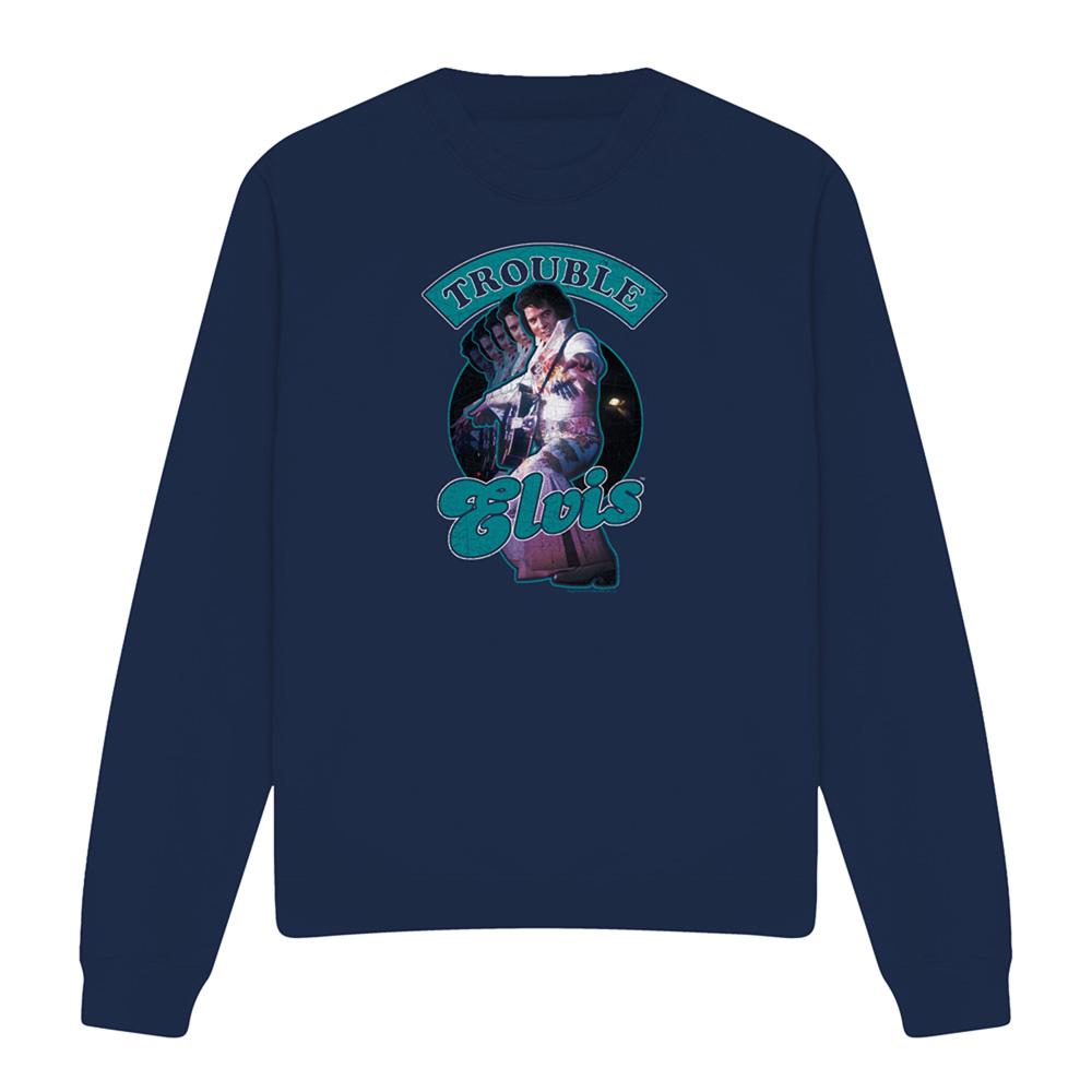 Navy - Front - Elvis Presley Unisex Adult Total Trouble Sweatshirt