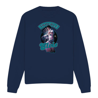 Navy - Front - Elvis Presley Unisex Adult Total Trouble Sweatshirt