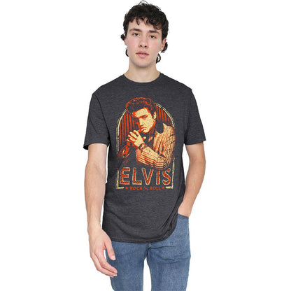 Charcoal - Back - Elvis Presley Unisex Adult Stripes T-Shirt