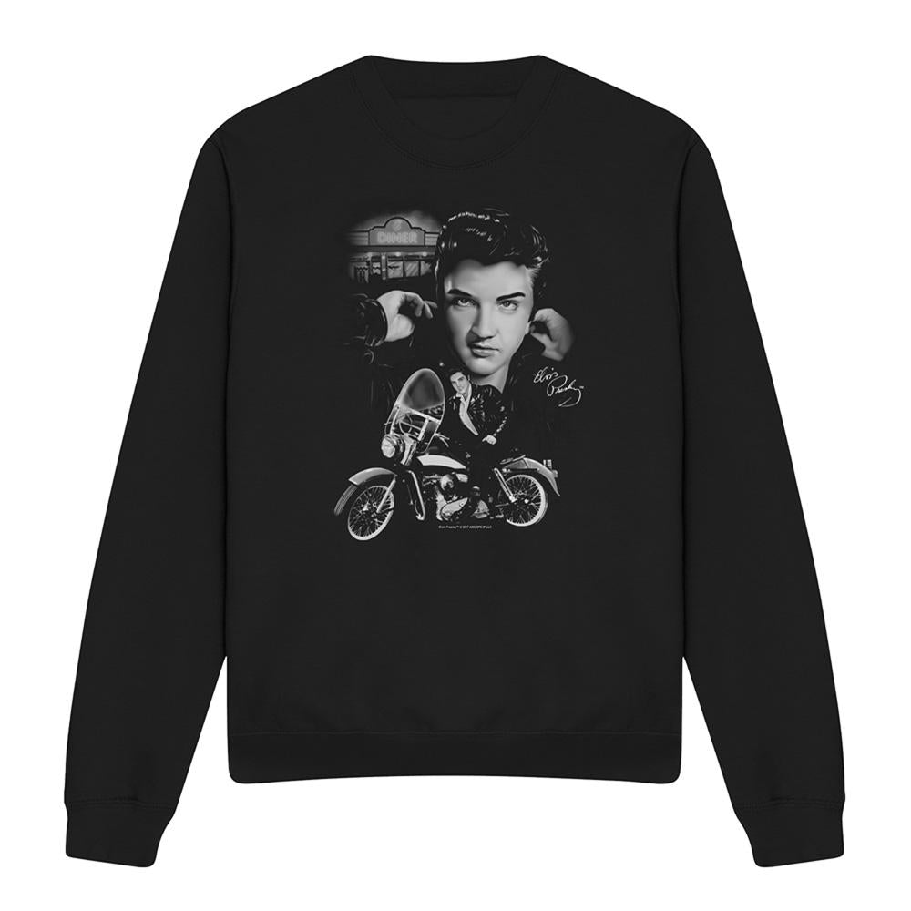 Black - Front - Elvis Presley Unisex Adult The King Rides Again Sweatshirt
