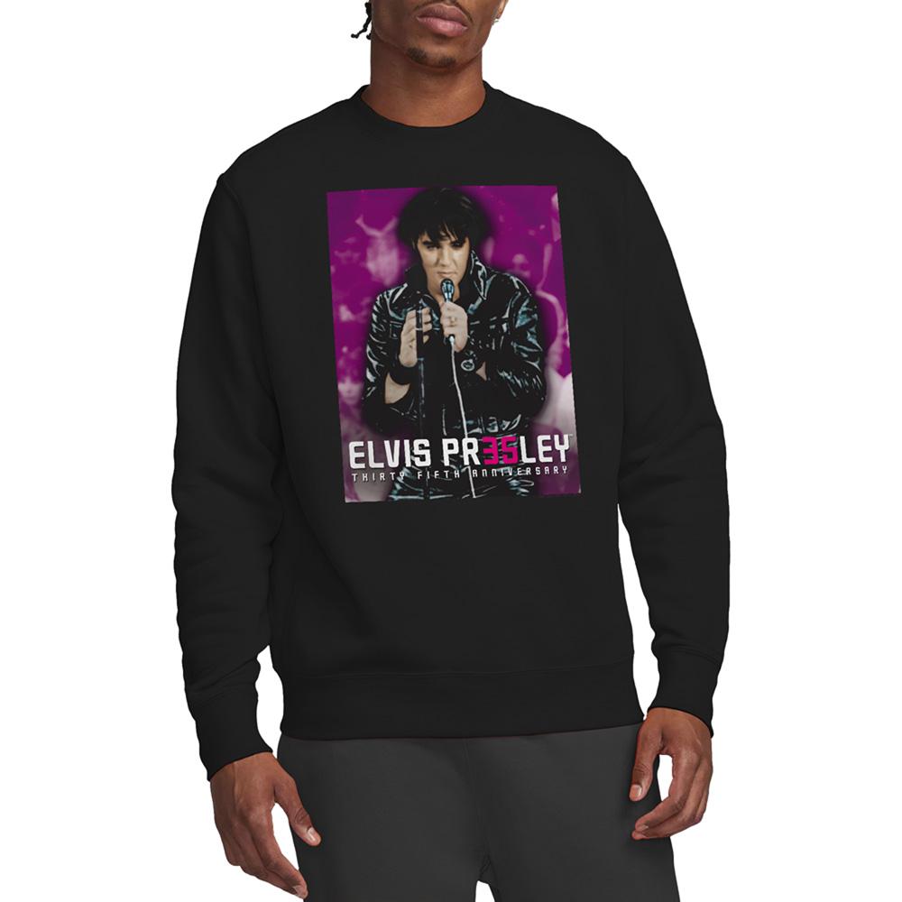 Black - Back - Elvis Presley Unisex Adult 35 Leather Sweatshirt