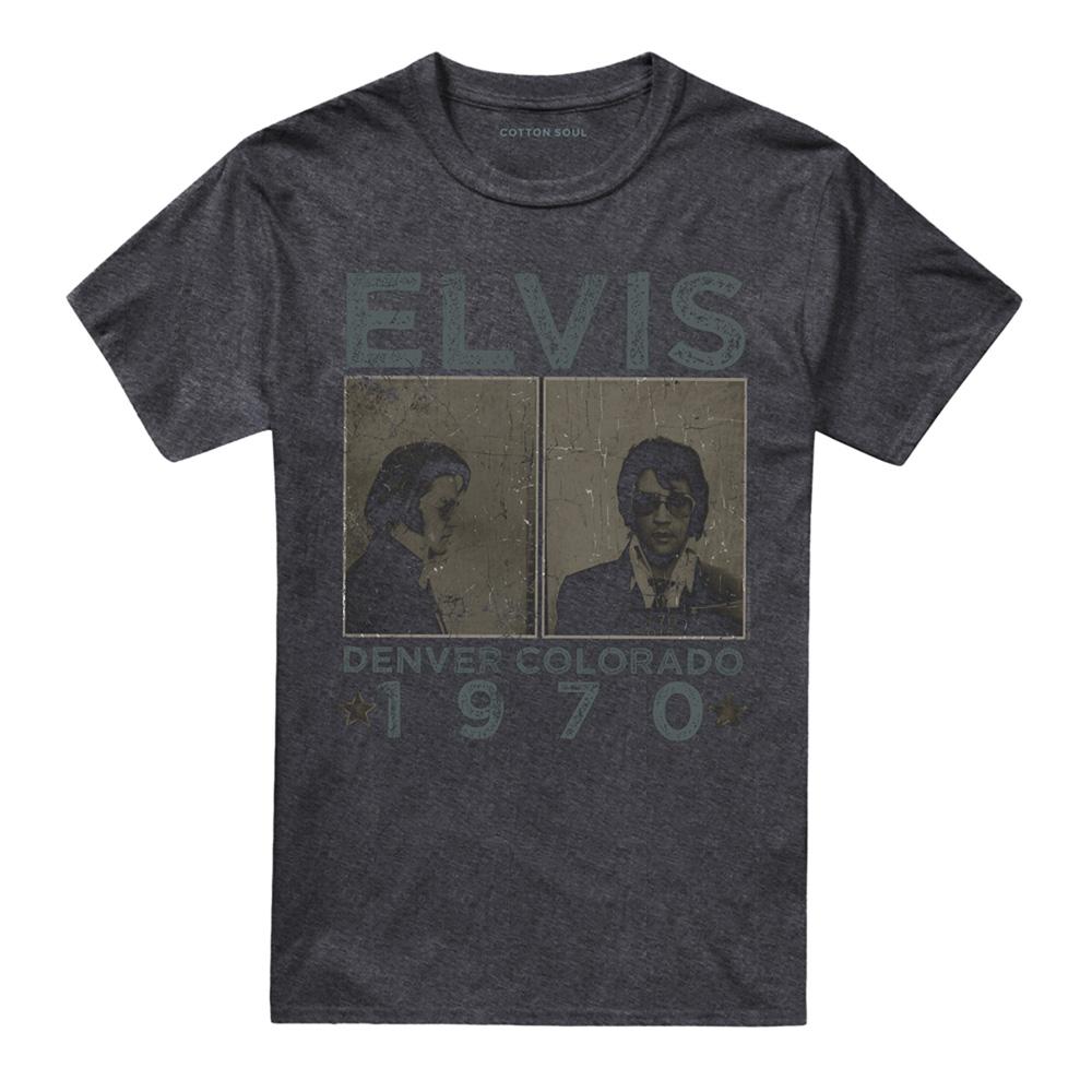 Charcoal - Front - Elvis Presley Unisex Adult Denver Mugshot T-Shirt