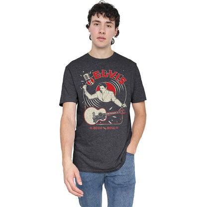 Charcoal - Back - Elvis Presley Unisex Adult Rock And Roll Vinyl Record T-Shirt
