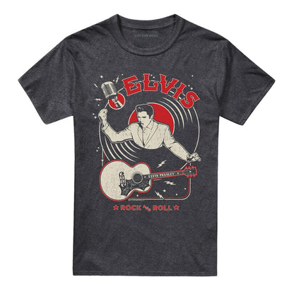 Charcoal - Front - Elvis Presley Unisex Adult Rock And Roll Vinyl Record T-Shirt