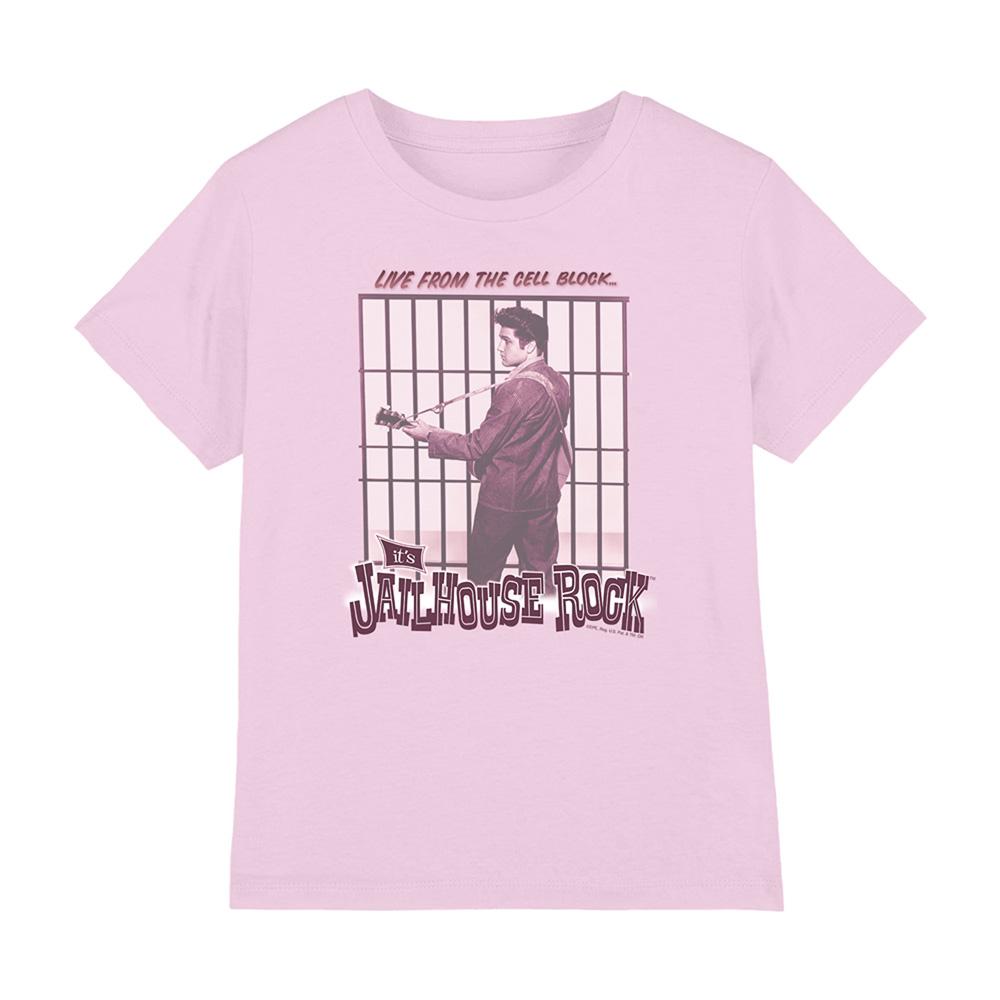 Pink - Front - Elvis Presley Childrens-Kids Cell Block Rock T-Shirt