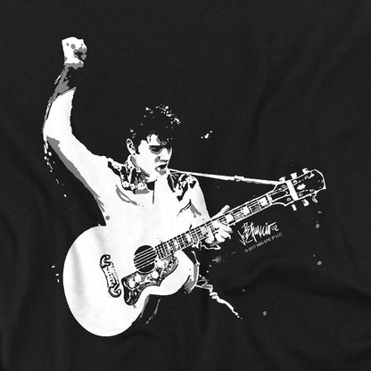 Black - Side - Elvis Presley Childrens-Kids Guitarman Black and White T-Shirt