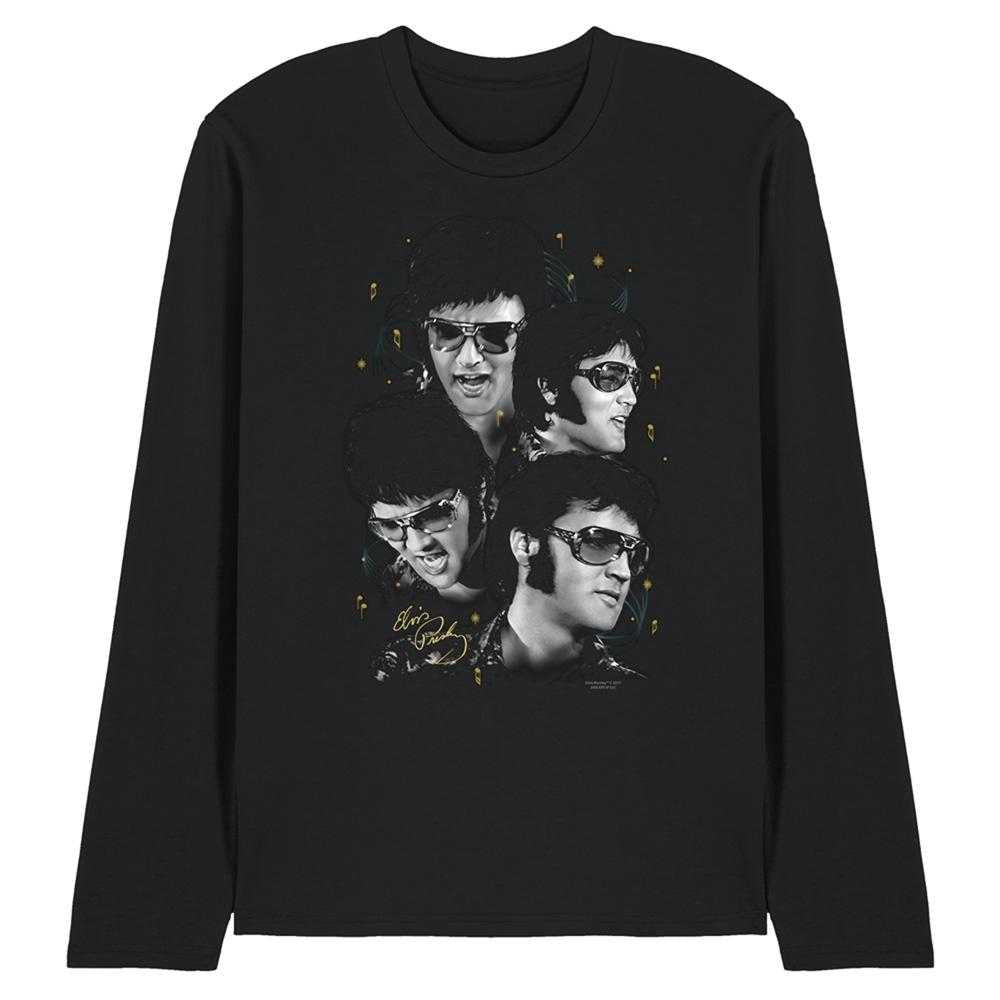 Black - Front - Elvis Presley Unisex Adult Faces Long-Sleeved T-Shirt