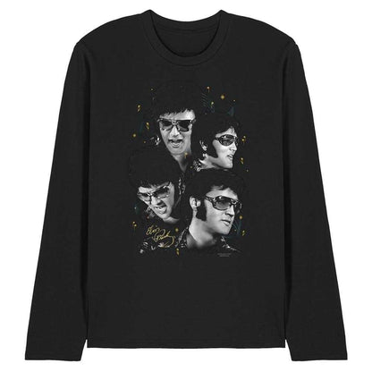 Black - Front - Elvis Presley Unisex Adult Faces Long-Sleeved T-Shirt