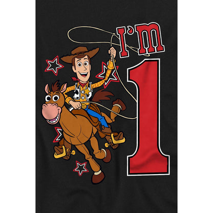 Black - Side - Toy Story Childrens-Kids I´m 1 Woody Birthday T-Shirt