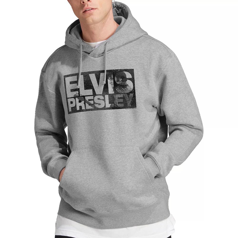 Athletic Heather - Back - Elvis Presley Unisex Adult Block Letters Hoodie