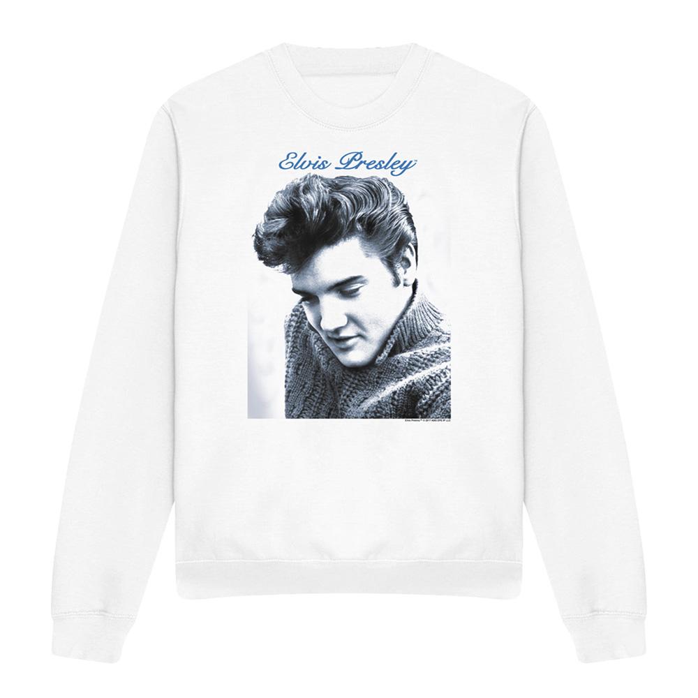 White - Front - Elvis Presley Unisex Adult Script & Sweater Sweatshirt
