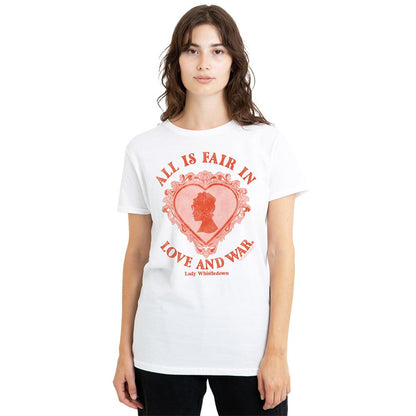 White - Back - Bridgerton Womens-Ladies Love And War Lady Whistledown T-Shirt