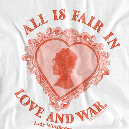 White - Side - Bridgerton Womens-Ladies Love And War Lady Whistledown T-Shirt