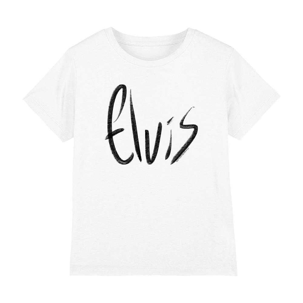 White - Front - Elvis Presley Childrens-Kids Sketchy Name T-Shirt