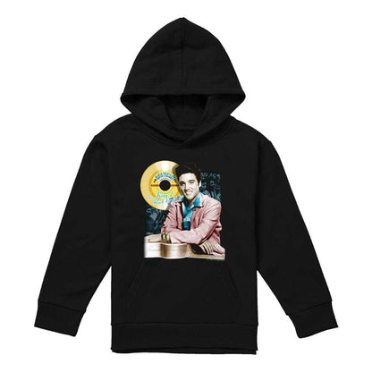 Black - Front - Elvis Presley Childrens-Kids Gold Record Hoodie
