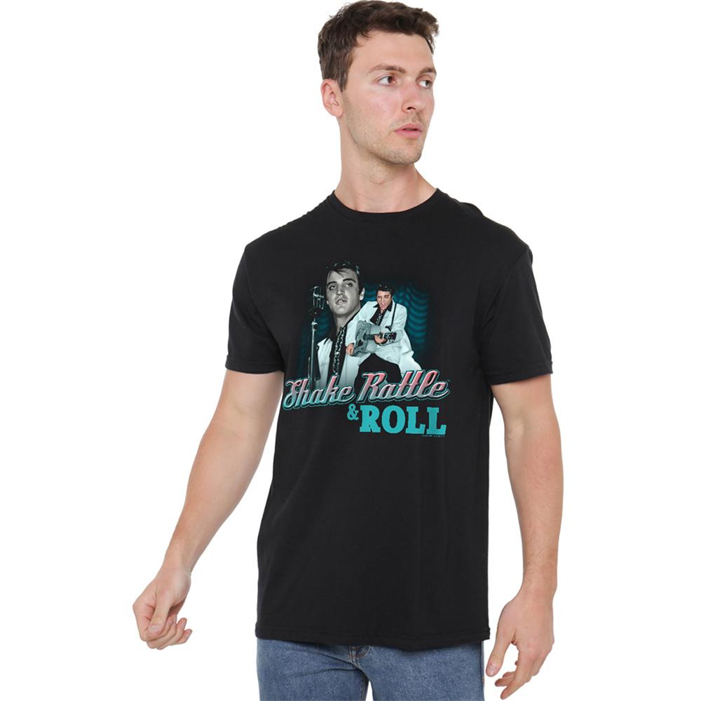 Black - Back - Elvis Presley Unisex Adult Shake Rattle & Roll T-Shirt