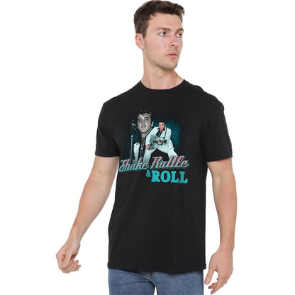 Black - Back - Elvis Presley Unisex Adult Shake Rattle & Roll T-Shirt