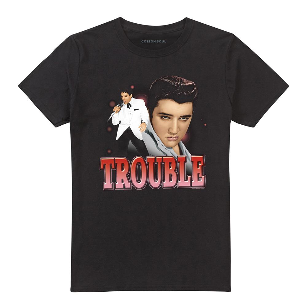 Black - Front - Elvis Presley Unisex Adult Trouble T-Shirt
