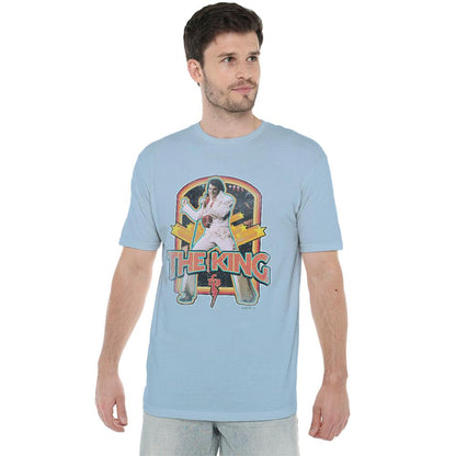 Light Blue - Back - Elvis Presley Mens The King Distressed T-Shirt