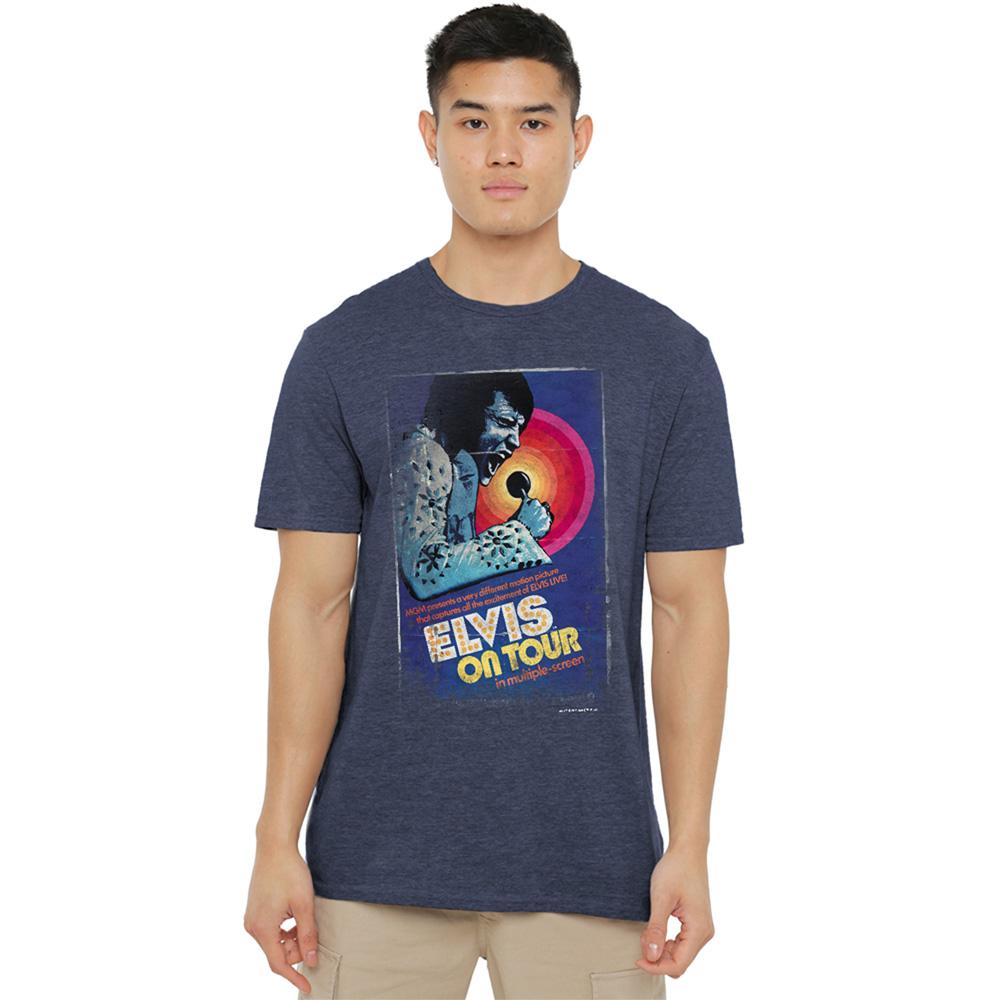 Navy - Back - Elvis Presley Unisex Adult On Tour Poster Heather T-Shirt