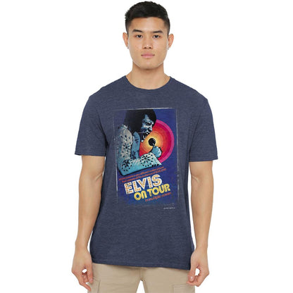 Navy - Back - Elvis Presley Unisex Adult On Tour Poster Heather T-Shirt