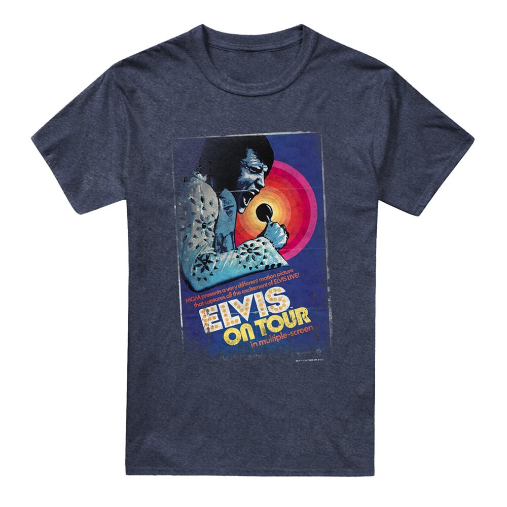 Navy - Front - Elvis Presley Unisex Adult On Tour Poster Heather T-Shirt