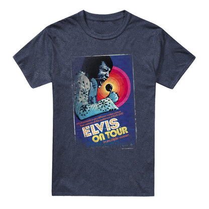 Navy - Front - Elvis Presley Unisex Adult On Tour Poster Heather T-Shirt