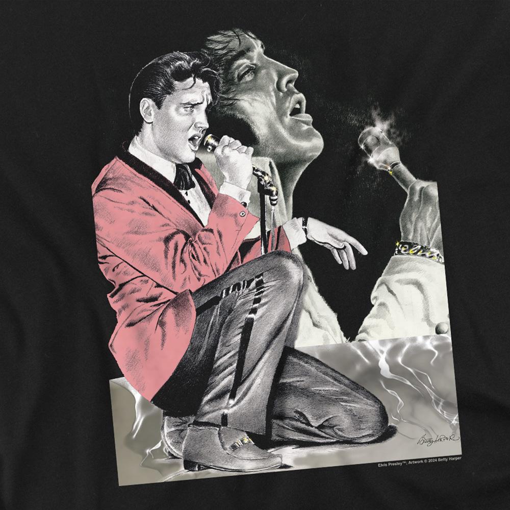 Black - Side - Elvis Presley Unisex Adult Rock N Roll Smoke T-Shirt
