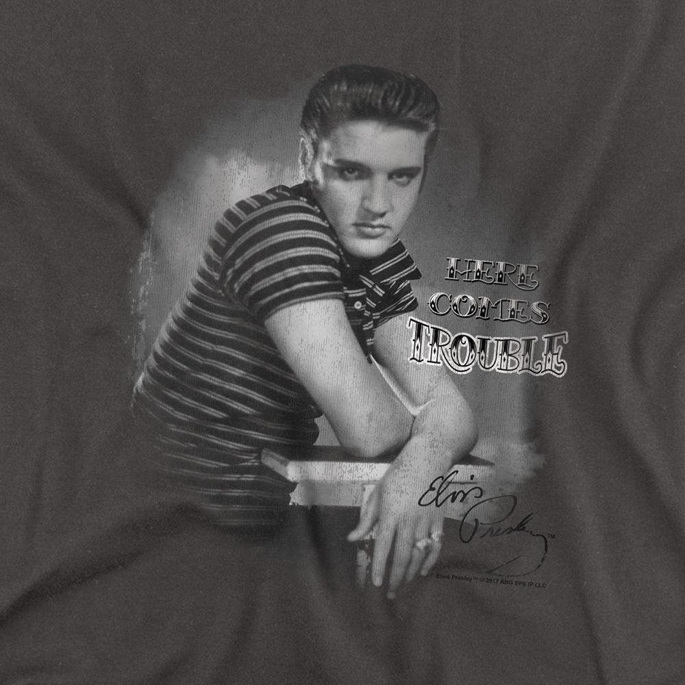 Charcoal - Side - Elvis Presley Unisex Adult Trouble Long-Sleeved T-Shirt