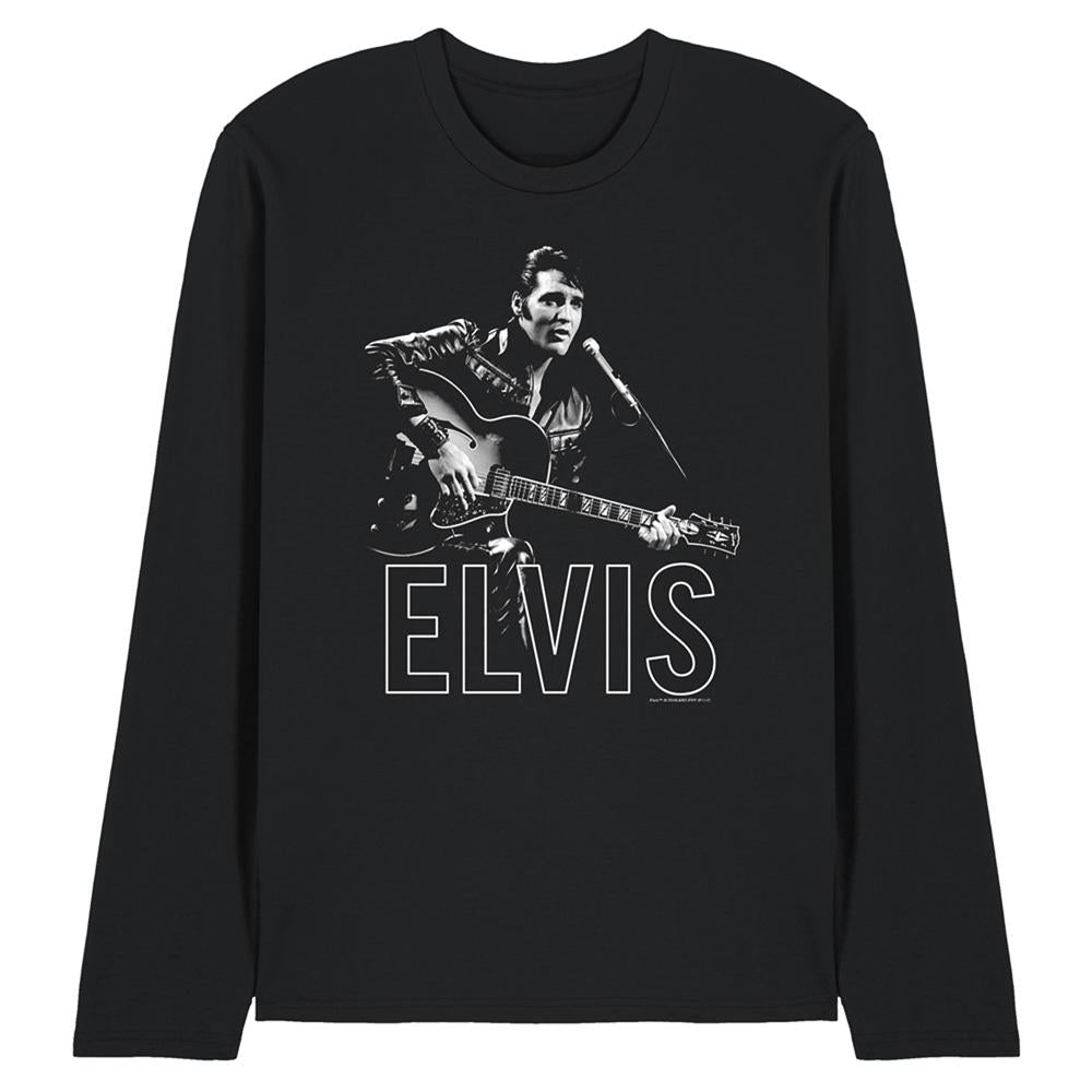 Black - Front - Elvis Presley Unisex Adult Guitar In Hand Long-Sleeved T-Shirt