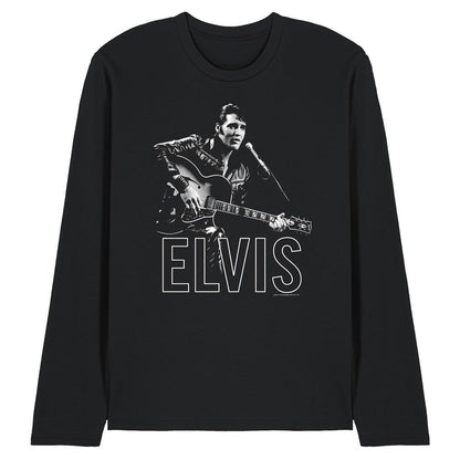 Black - Front - Elvis Presley Unisex Adult Guitar In Hand Long-Sleeved T-Shirt