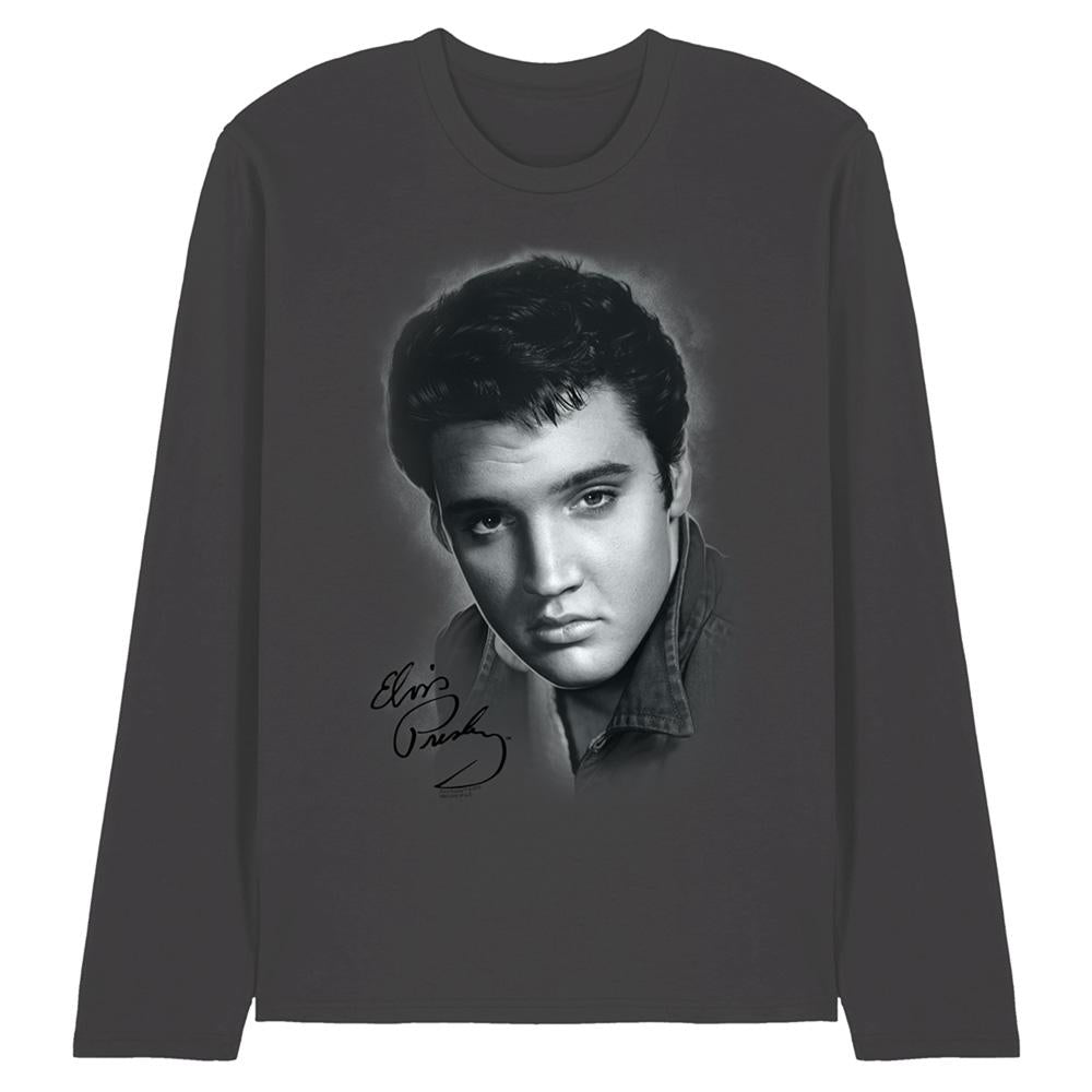 Charcoal - Front - Elvis Presley Unisex Adult Portrait Long-Sleeved T-Shirt