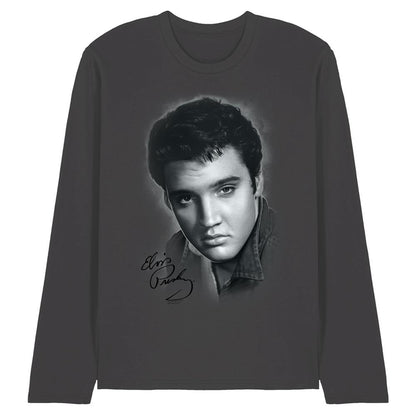 Charcoal - Front - Elvis Presley Unisex Adult Portrait Long-Sleeved T-Shirt