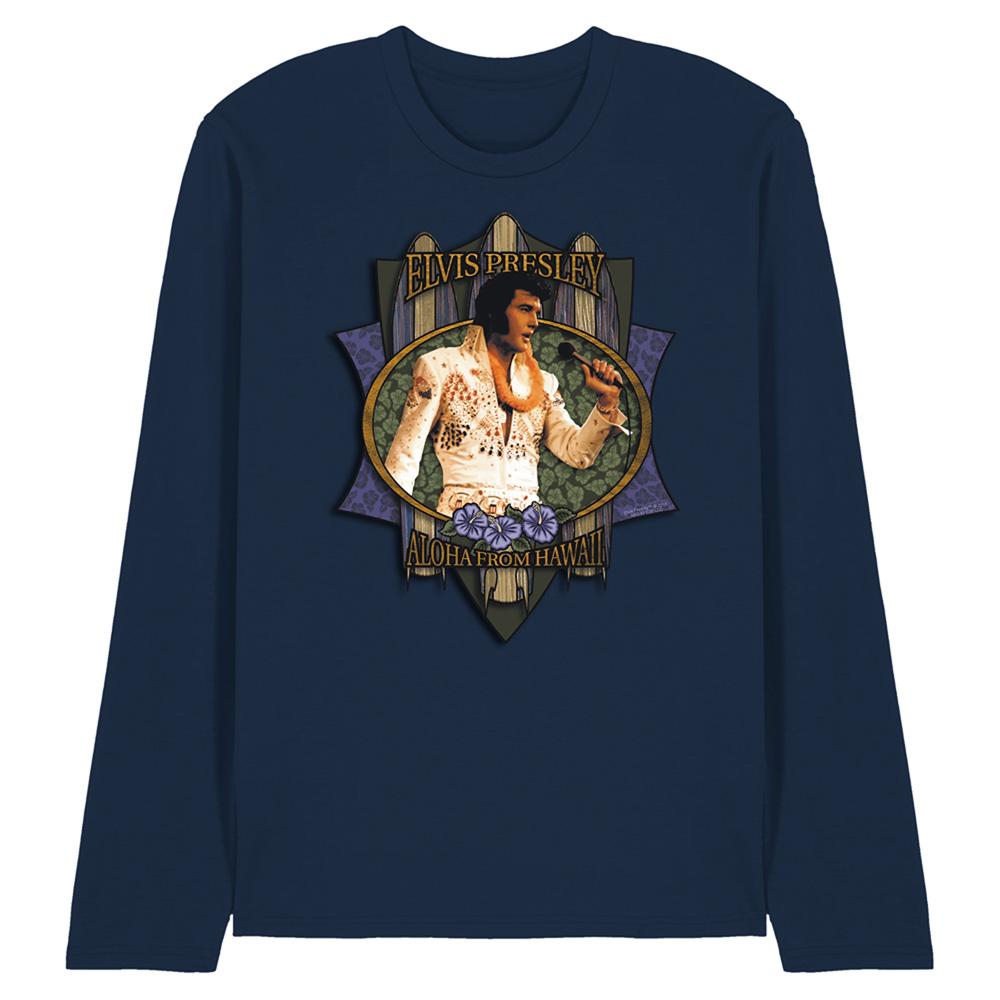 Navy - Front - Elvis Presley Unisex Adult Aloha From Hawaii Long-Sleeved T-Shirt
