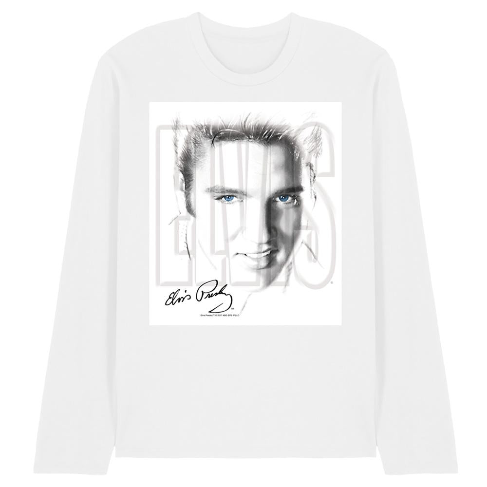 White - Front - Elvis Presley Unisex Adult Blue Eyes Long-Sleeved T-Shirt