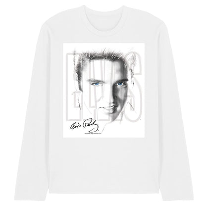 White - Front - Elvis Presley Unisex Adult Blue Eyes Long-Sleeved T-Shirt
