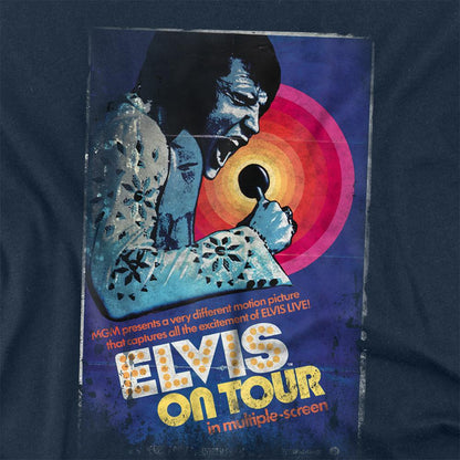 Navy - Side - Elvis Presley Unisex Adult On Tour Poster Long-Sleeved T-Shirt