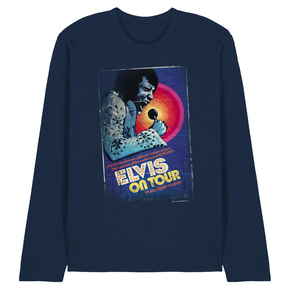 Navy - Front - Elvis Presley Unisex Adult On Tour Poster Long-Sleeved T-Shirt