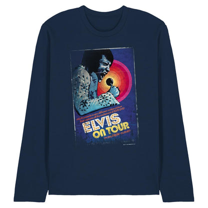 Navy - Front - Elvis Presley Unisex Adult On Tour Poster Long-Sleeved T-Shirt