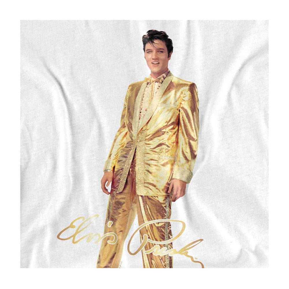 White - Side - Elvis Presley Unisex Adult Gold Lame Suit Long-Sleeved T-Shirt