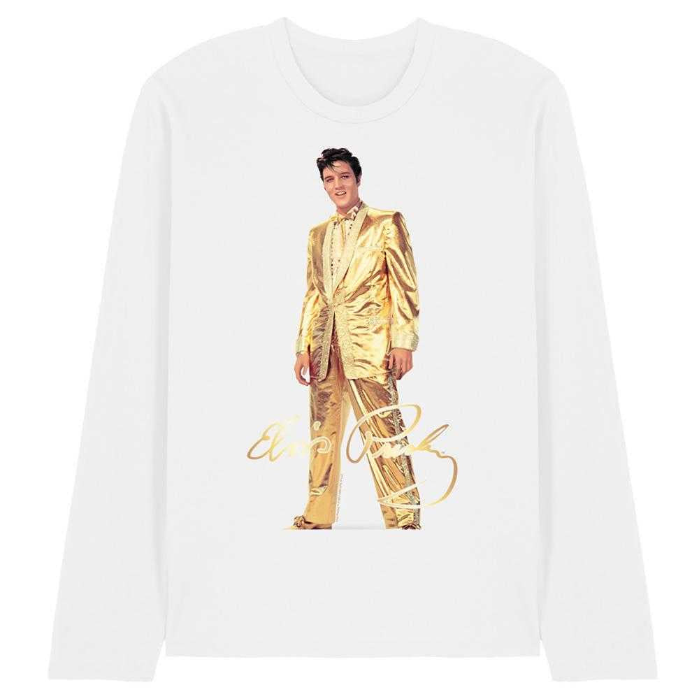 White - Front - Elvis Presley Unisex Adult Gold Lame Suit Long-Sleeved T-Shirt